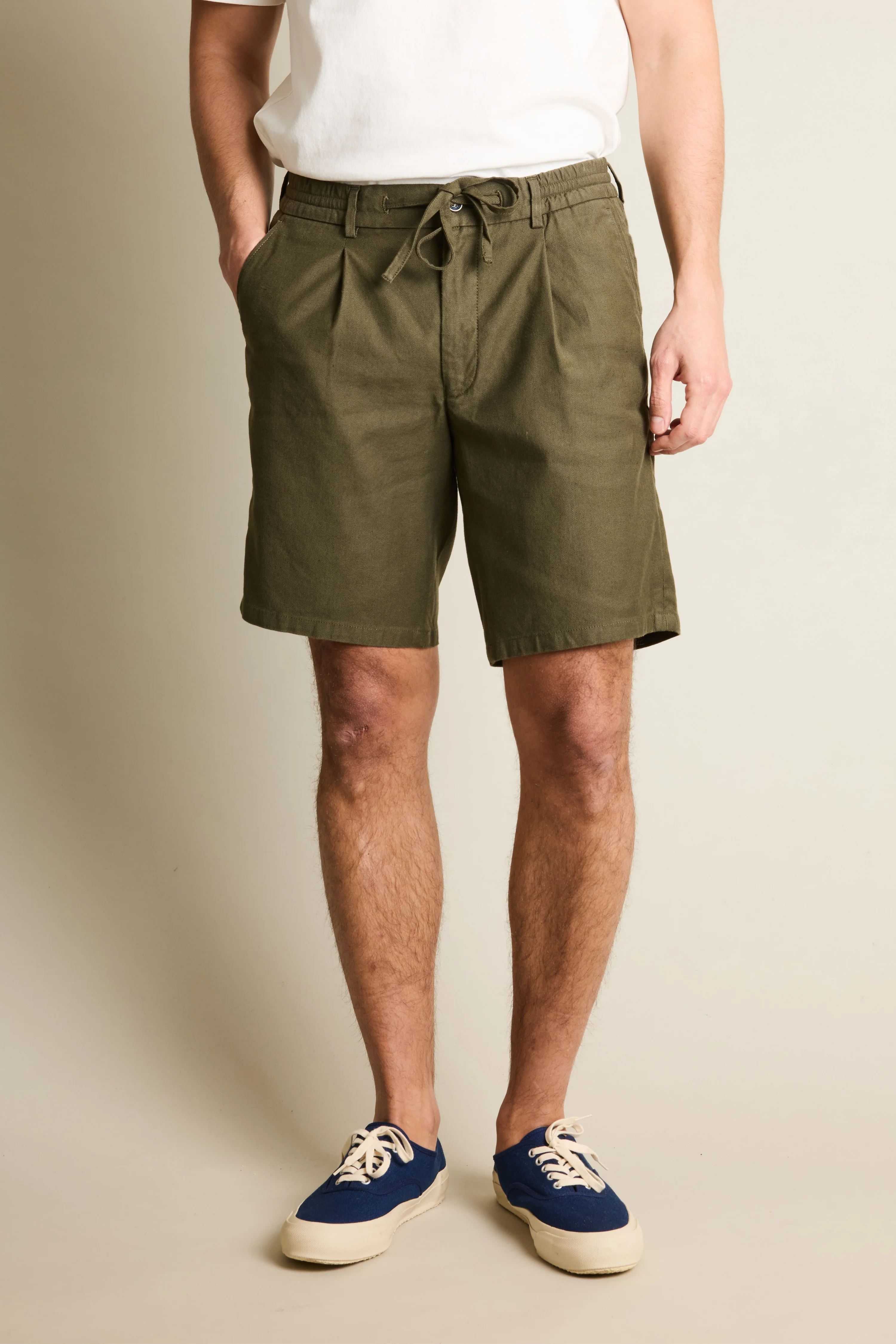 Bermuda coton-lin kaki foncé