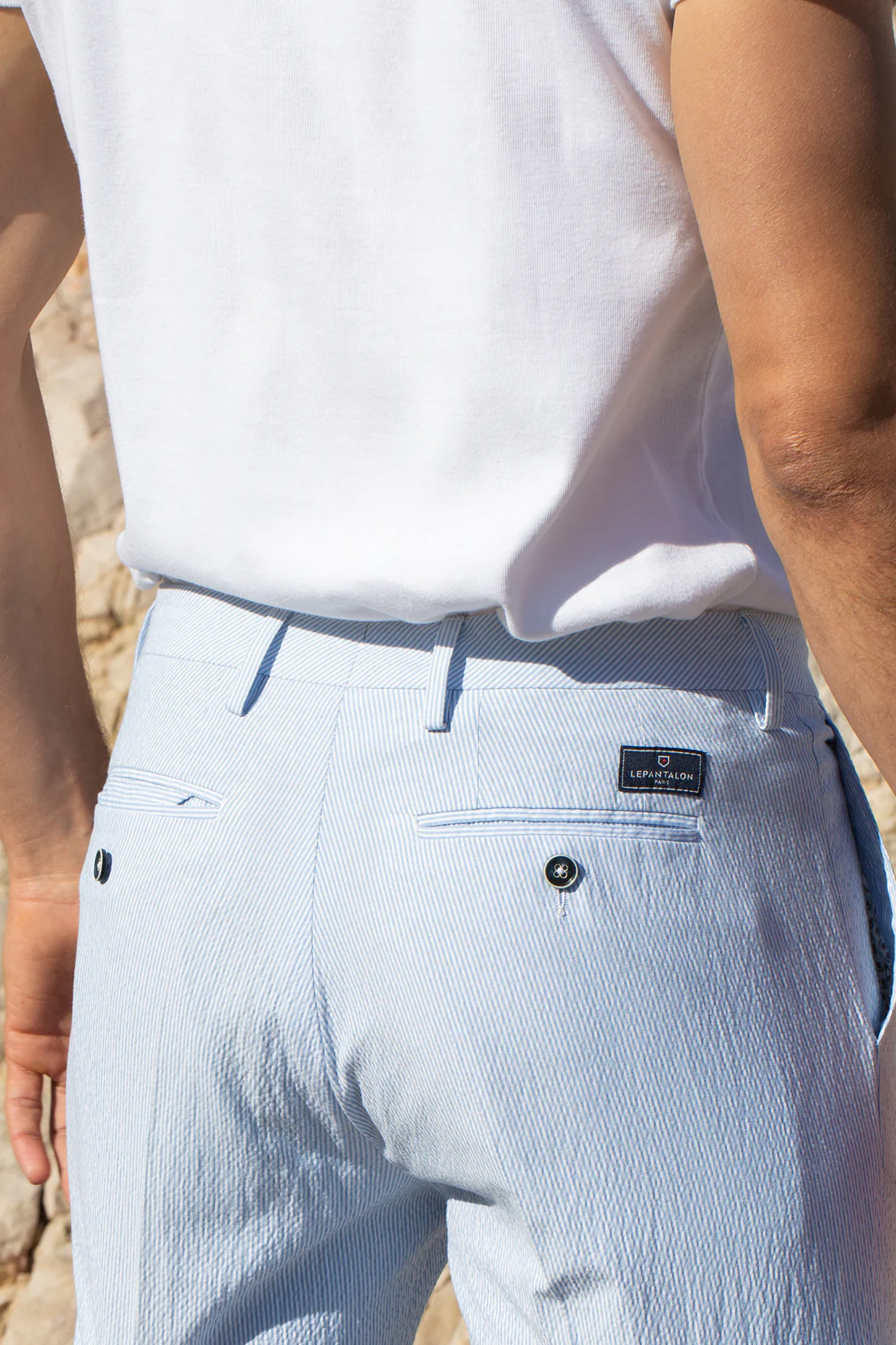 Chino seersucker à rayures bleues v1 - Image 3