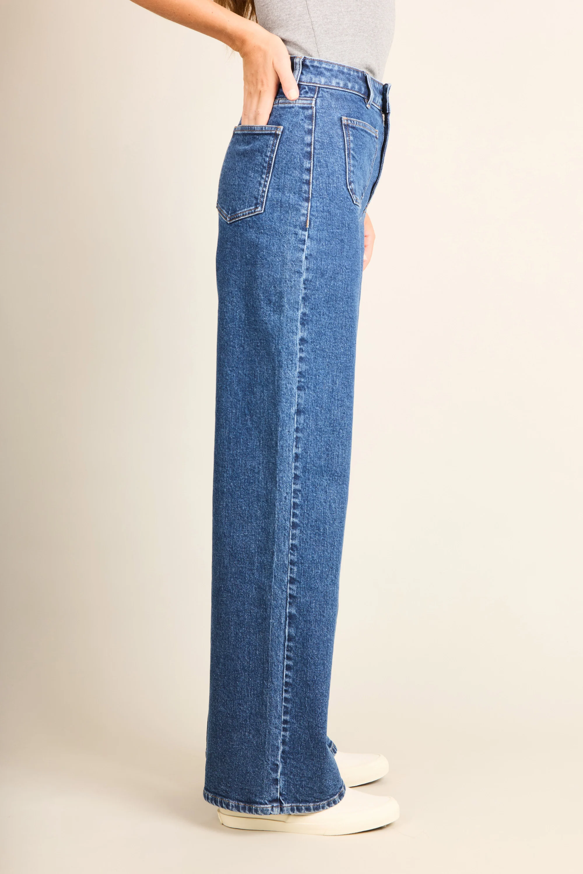 Jean wideleg poches plaquées bleu stone - Image 4
