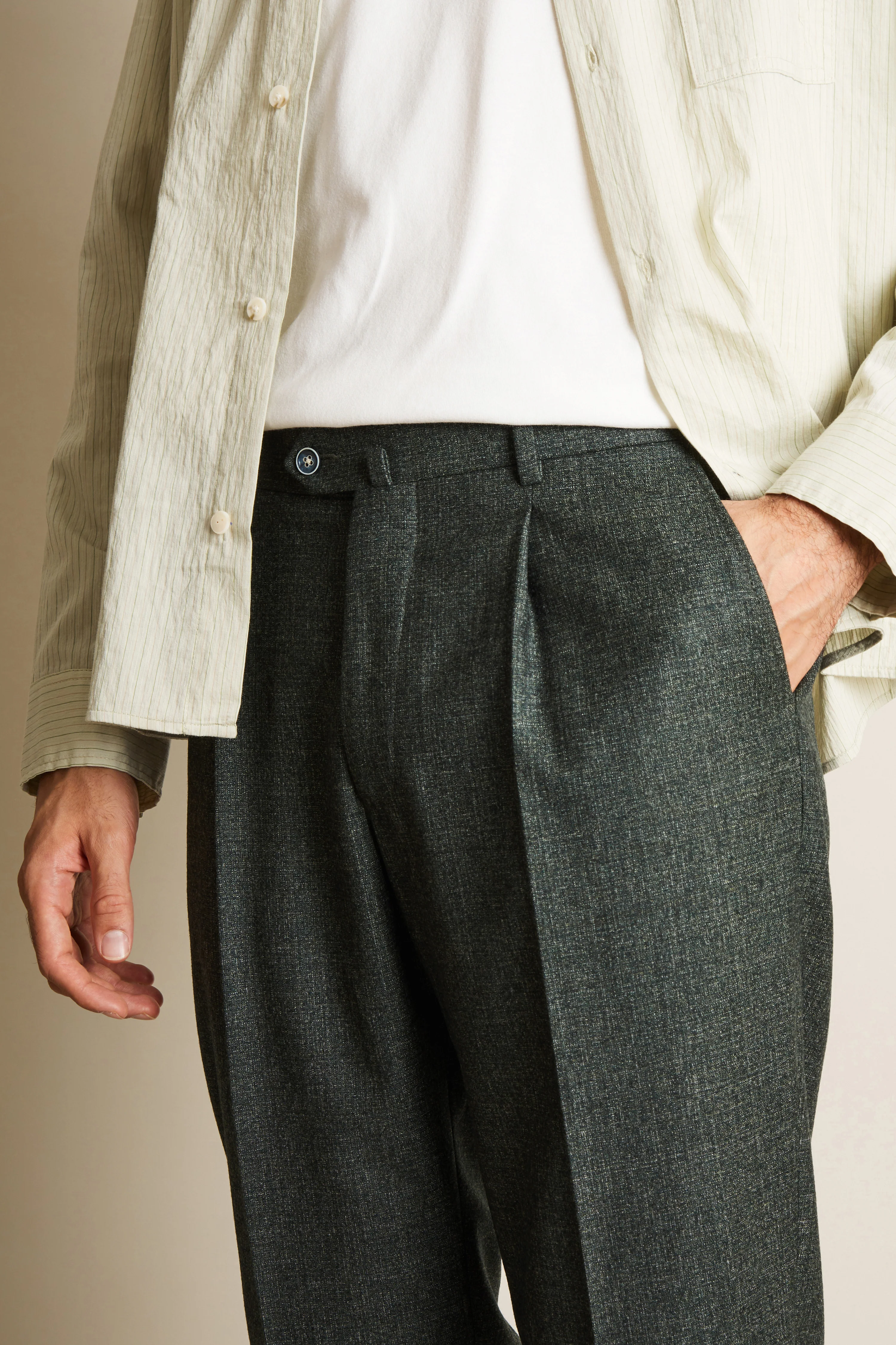 Pantalon à pinces flanelle vert - Image 2