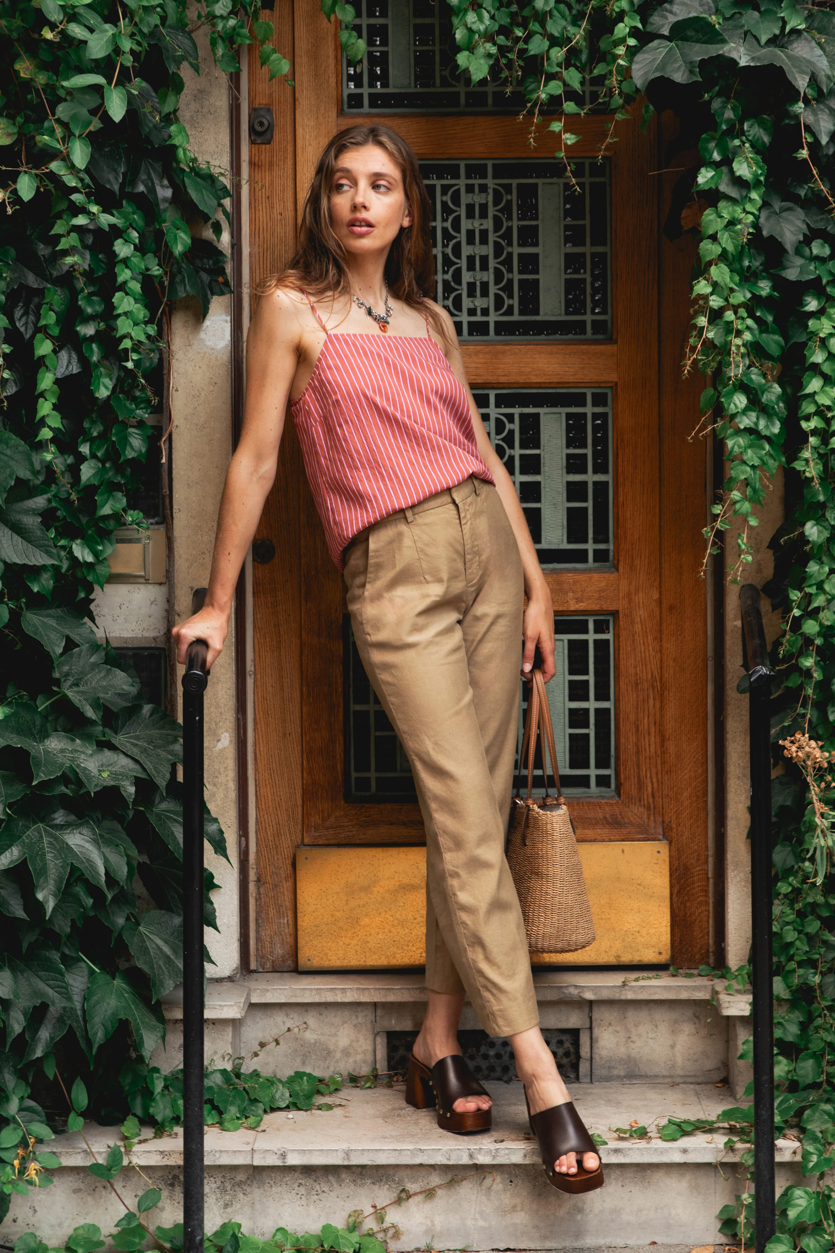 Pantalon flare coton-lin beige foncé - Image 3