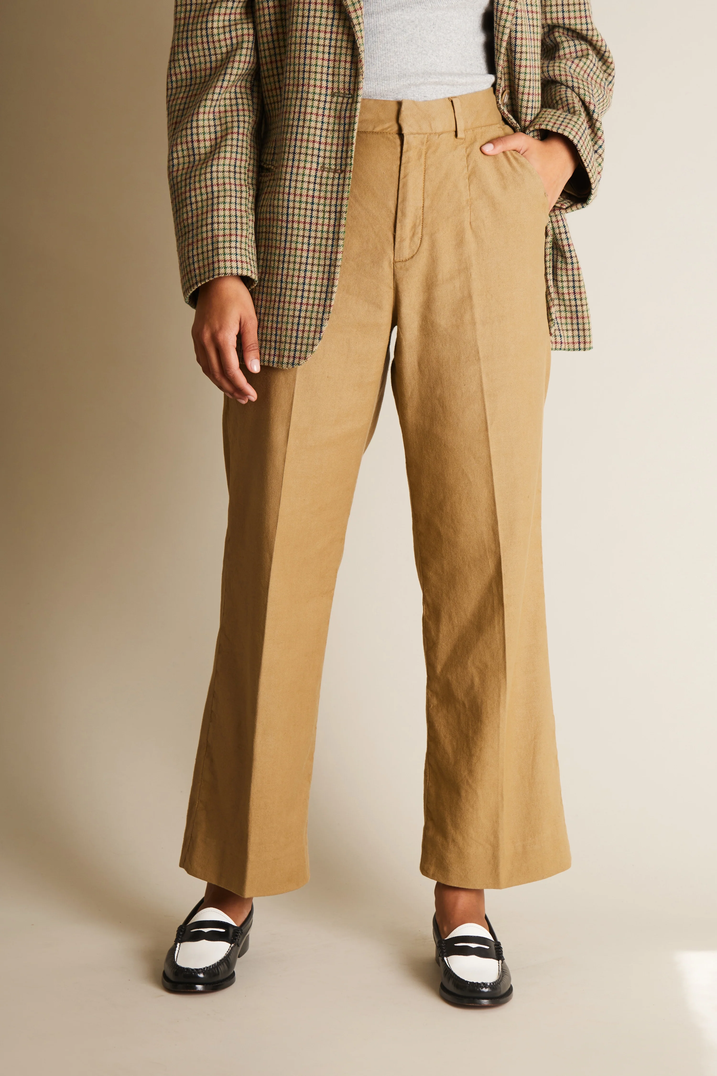 Pantalon flare coton-lin beige foncé - Image 8